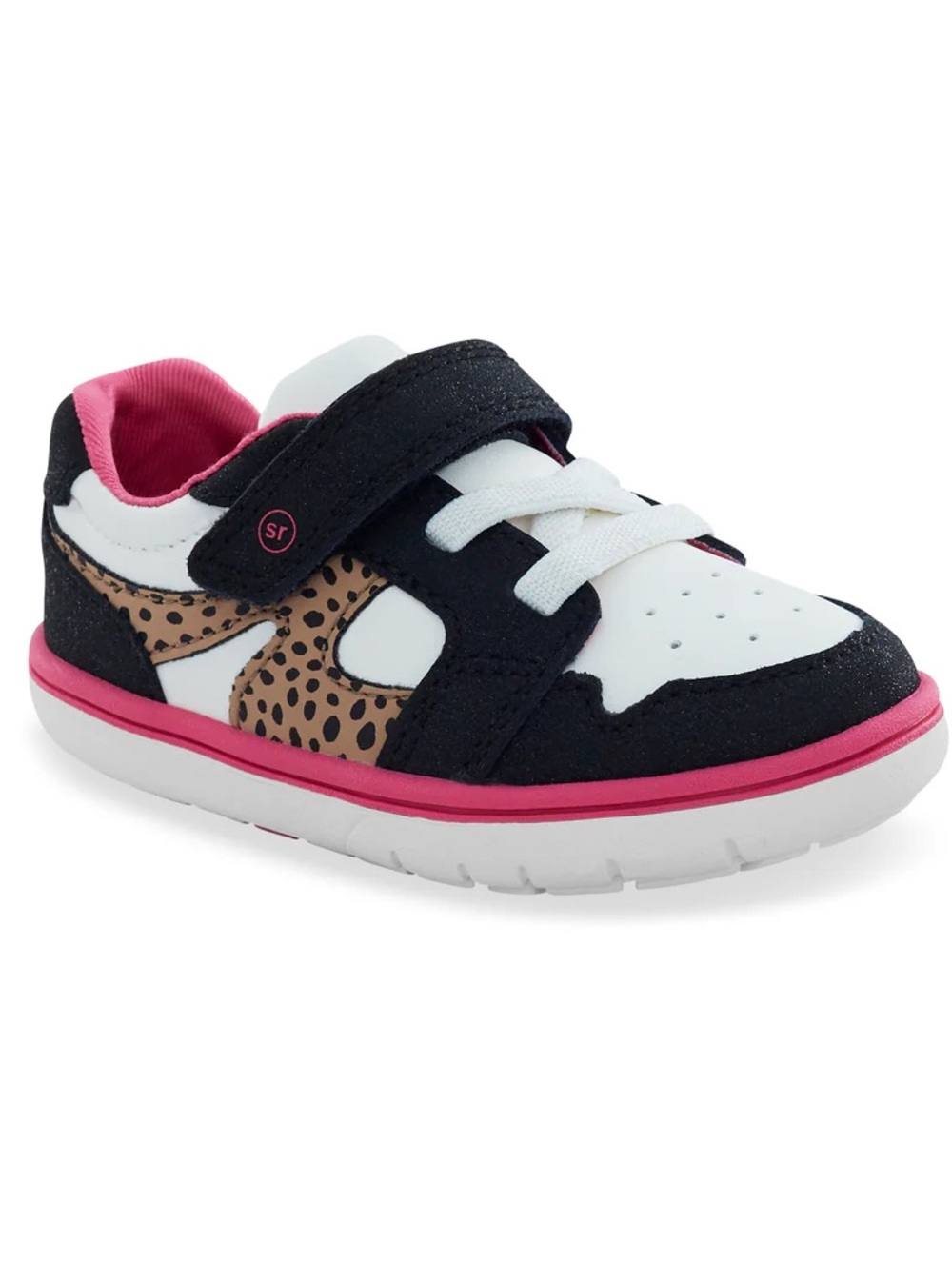 Stride Rite Kids Leopard Accent Sneaker - Black/White/Pink